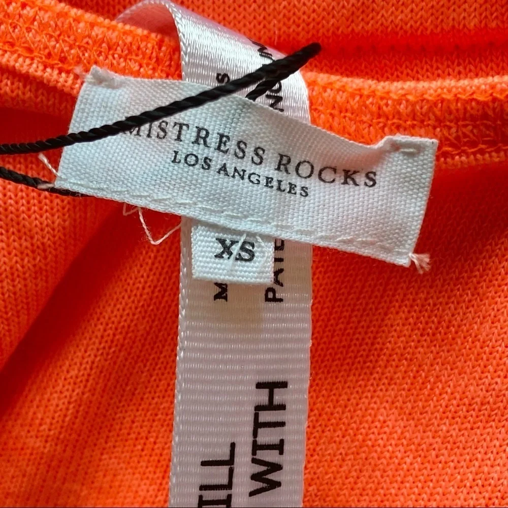 MISTRESS ROCKS SET: Neon Orange Drawstring Ribbed Maxi Skirt & Crop Top - Picture 5 of 10